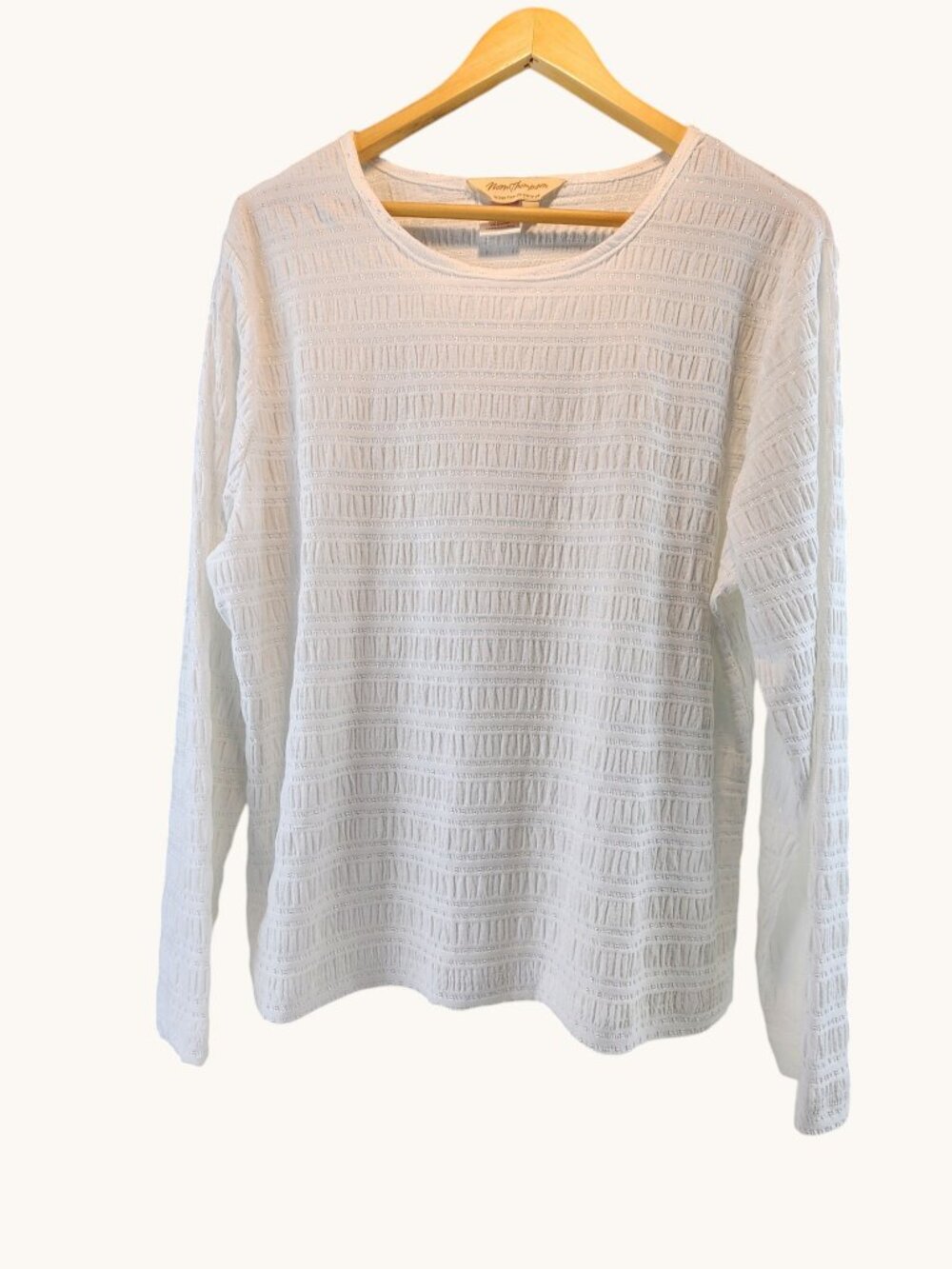 Norm Thompson White Textured Long Sleeve Top Women’s XL Grid Stitch Pullover